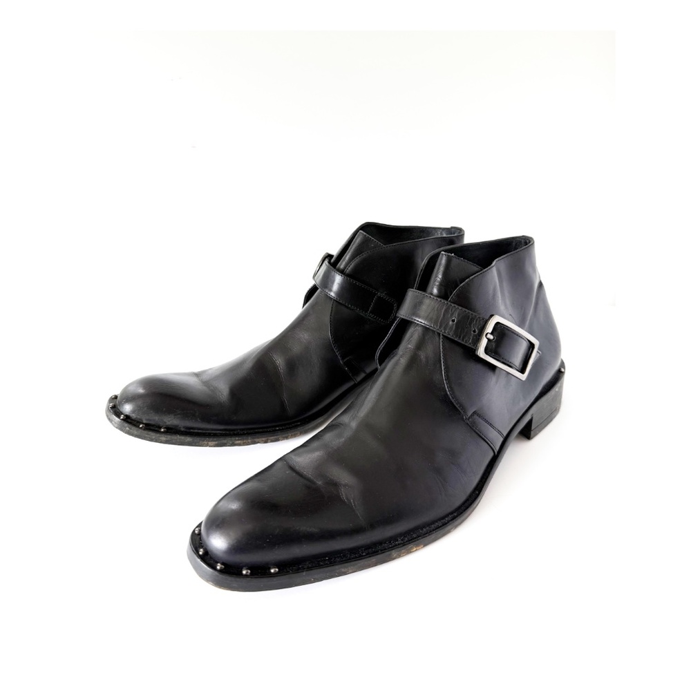 Vintage Kenneth Cole Monk Strap Studded Black Leather Ankle Boots Size 11.5 - Picture 5 of 11